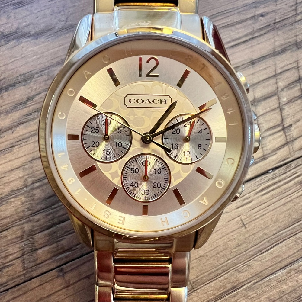 Coach Gold-Tone Stainless Steel Triple Dial  Chronograph Watch